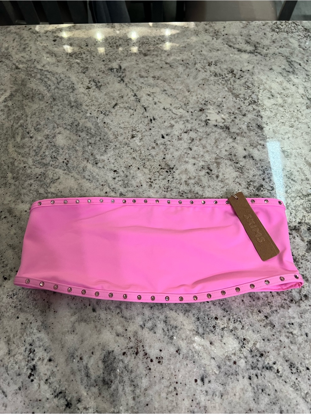 SKIMS Rhinestone  light Pink Swim Bandeau Bikini top S